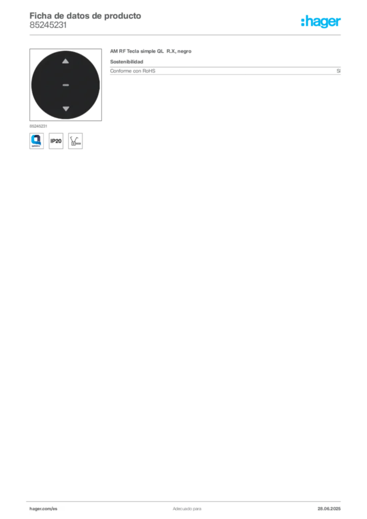 Imagen Hager Ficha de datos de producto 85245231 | Hager España