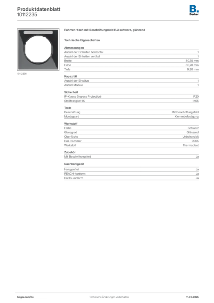 Bild Berker Produktdatenblatt 10112235 | Hager Deutschland