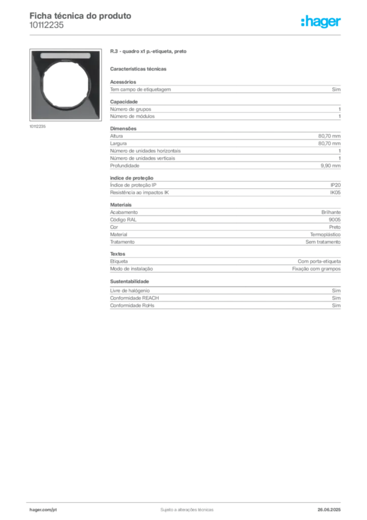 Imagem Hager Ficha técnica do produto 10112235 | Hager Portugal