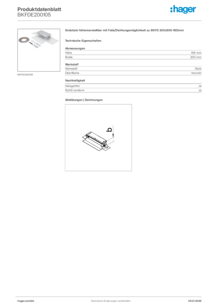 Bild Hager Produktdatenblatt BKFDE200105 | Hager Deutschland