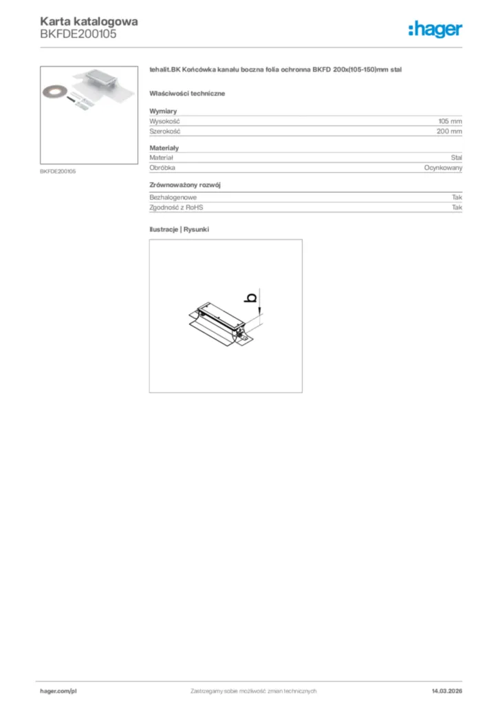 Zdjęcie Hager Karta katalogowa BKFDE200105 | Hager Polska