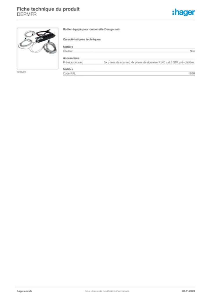 Image Hager Fiche technique du produit DEPMFR | Hager France