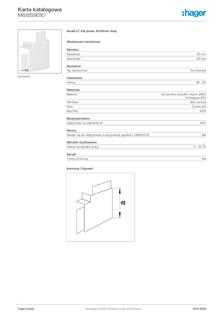 Zdjęcie Hager Karta katalogowa M61859010 | Hager Polska