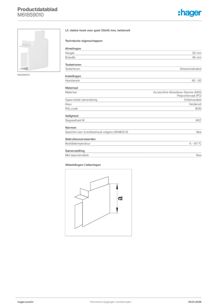 Afbeelding Hager Productdatablad M61859010 | Hager Nederland