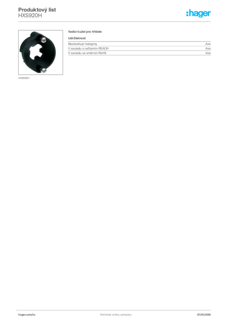 Obrázek Hager Produktový list HXS920H | Hager