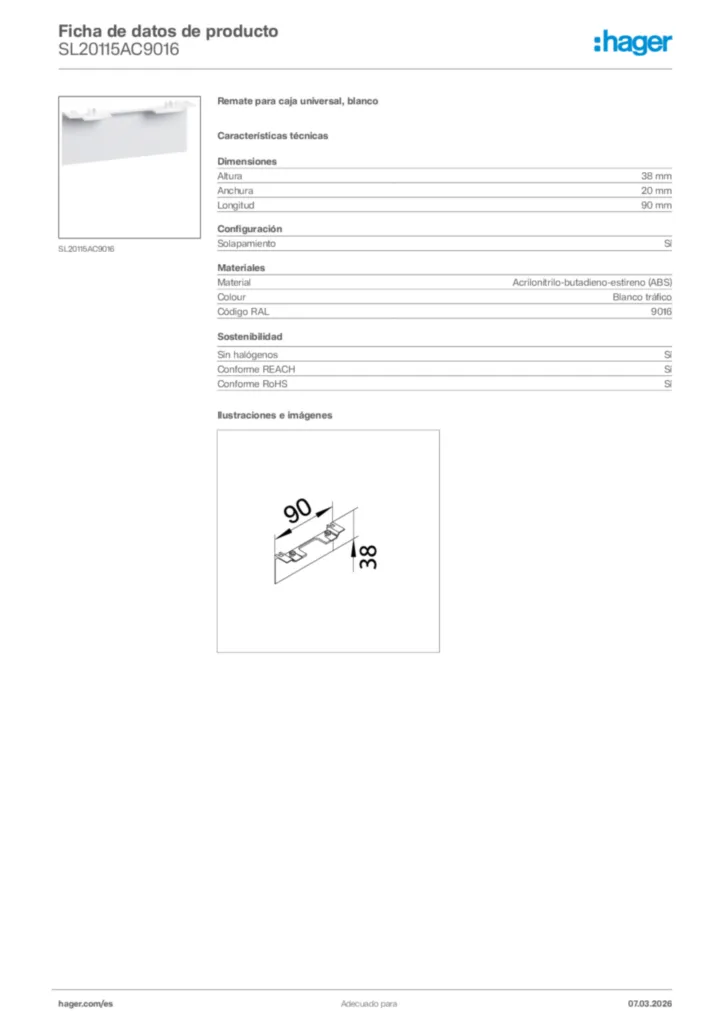 Imagen Hager Ficha de datos de producto SL20115AC9016 | Hager España