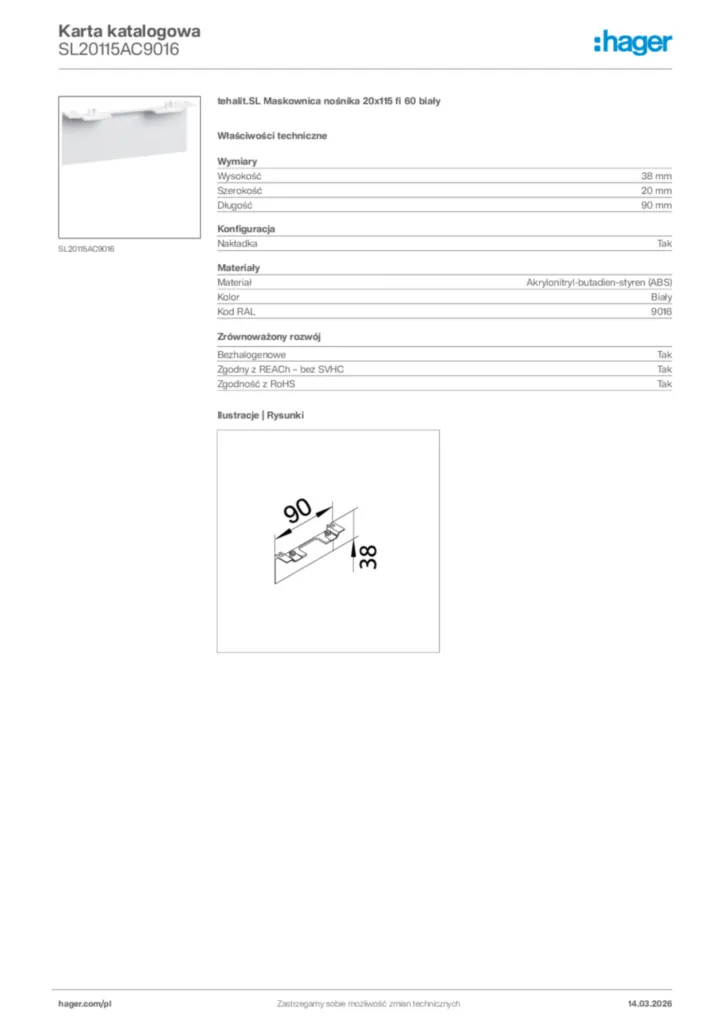 Zdjęcie Hager Karta katalogowa SL20115AC9016 | Hager Polska
