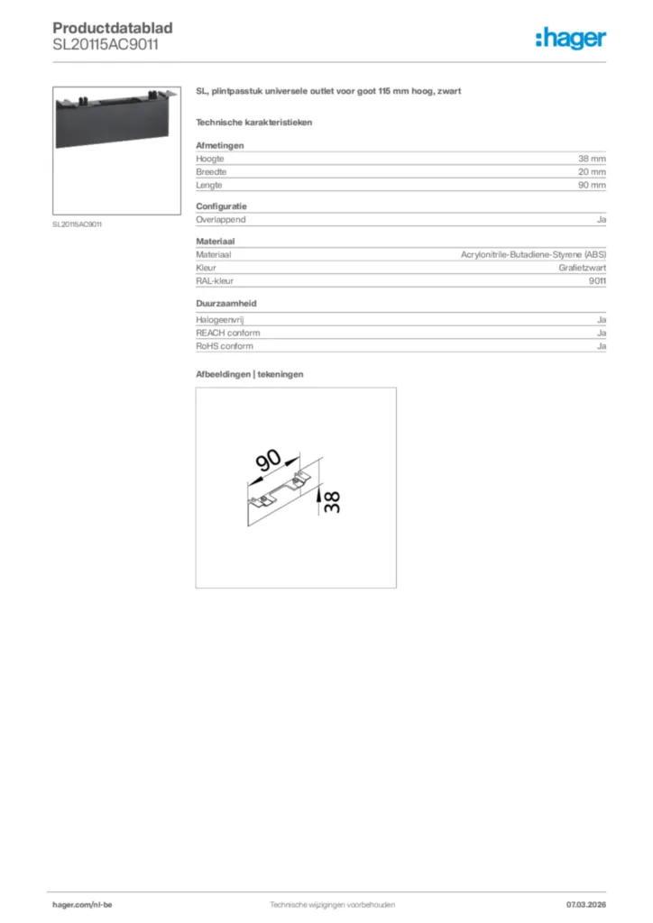 Afbeelding Hager Productdatablad SL20115AC9011 | Hager Belgium