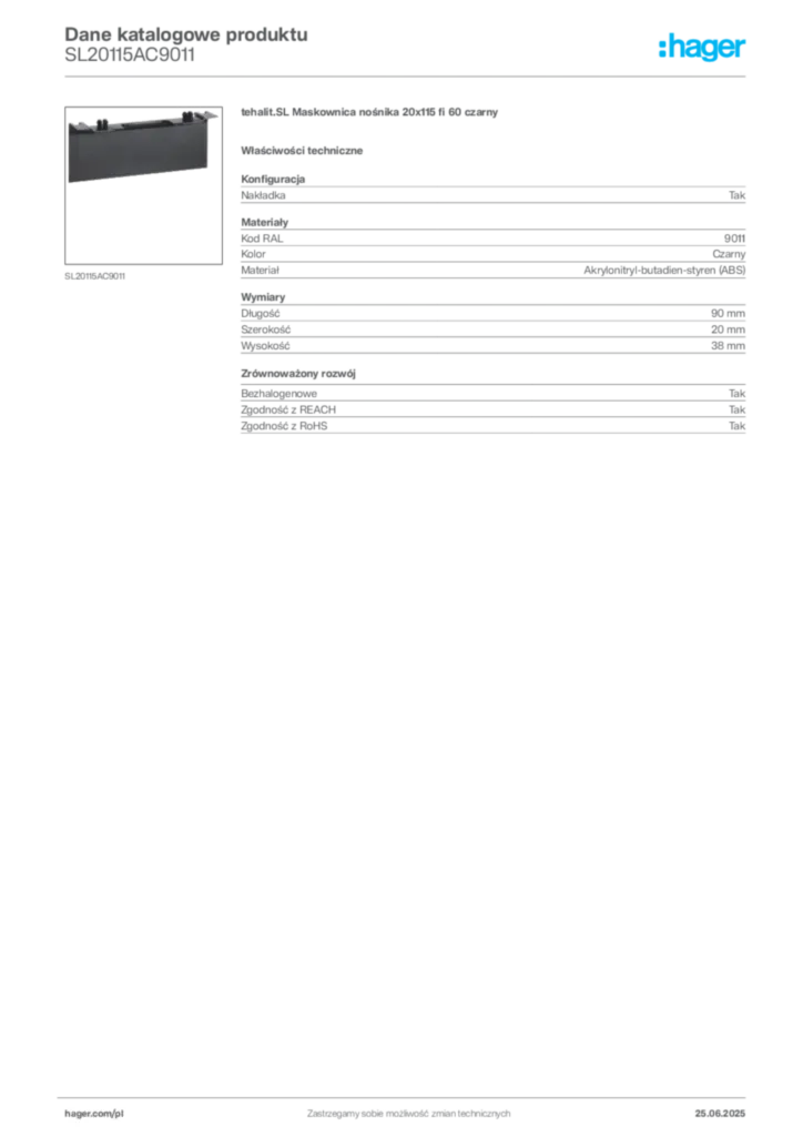Zdjęcie Hager Karta katalogowa SL20115AC9011 | Hager Polska