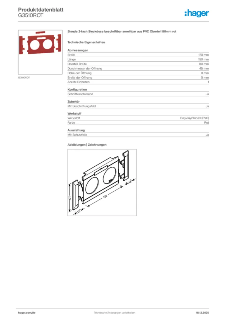 Bild Hager Produktdatenblatt G3510ROT | Hager Deutschland