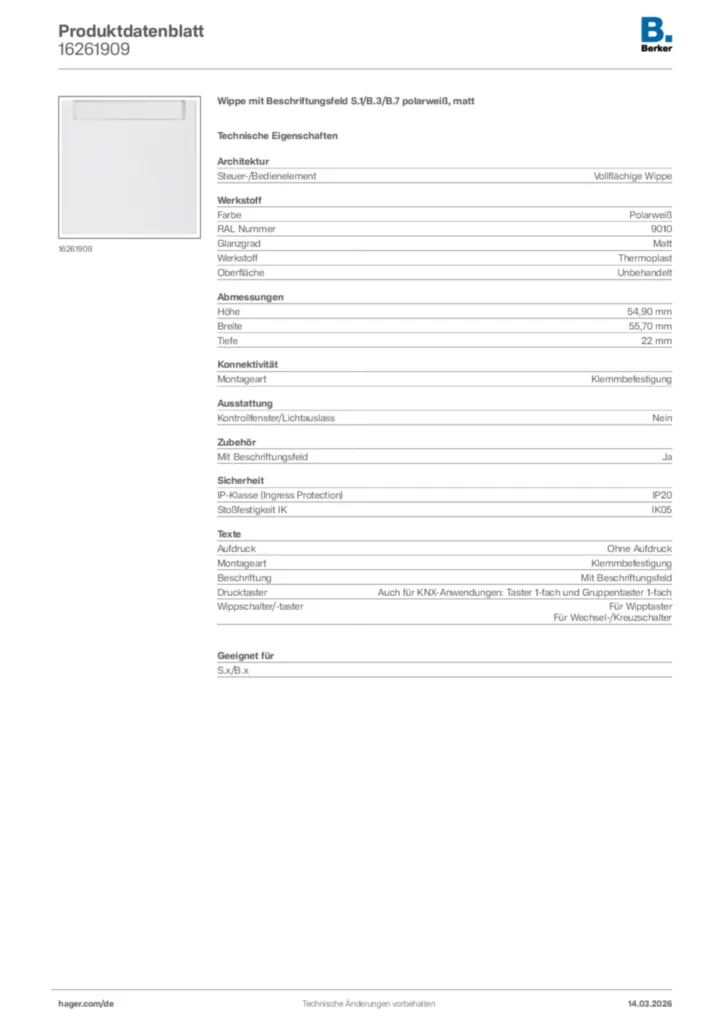 Bild Berker Produktdatenblatt 16261909 | Hager Deutschland