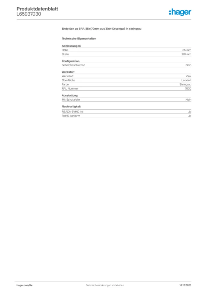 Bild Hager Produktdatenblatt L65937030 | Hager Deutschland