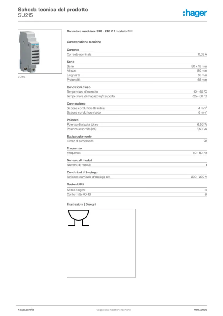 Immagine Hager Scheda tecnica del prodotto SU215 | Hager Italia
