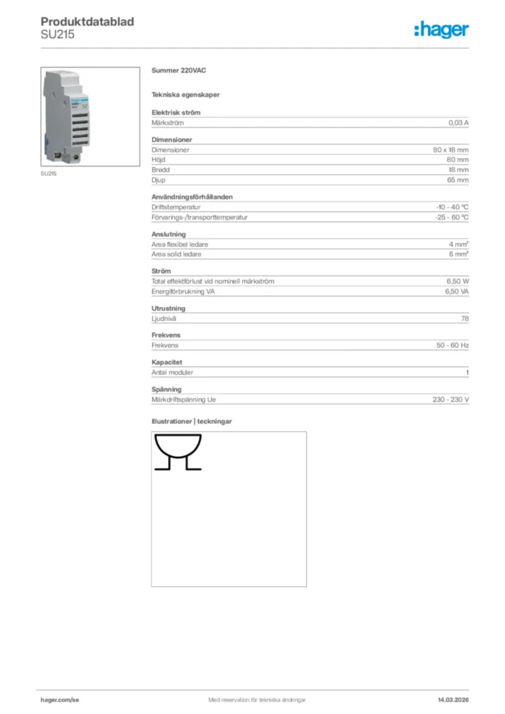 Bild Hager Produktdatablad SU215 | Hager Sverige