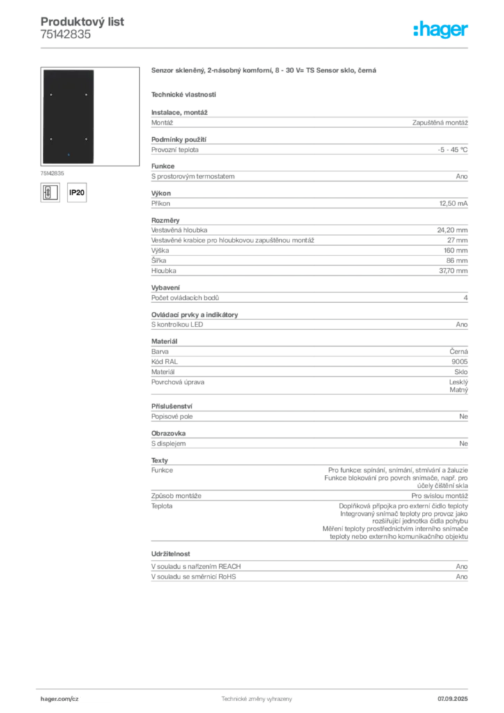 Obrázek Hager Produktový list 75142835 | Hager