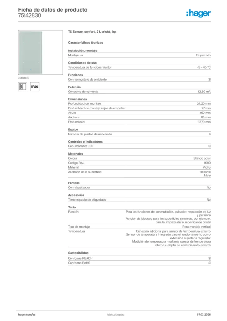 Imagen Hager Ficha de datos de producto 75142830 | Hager España