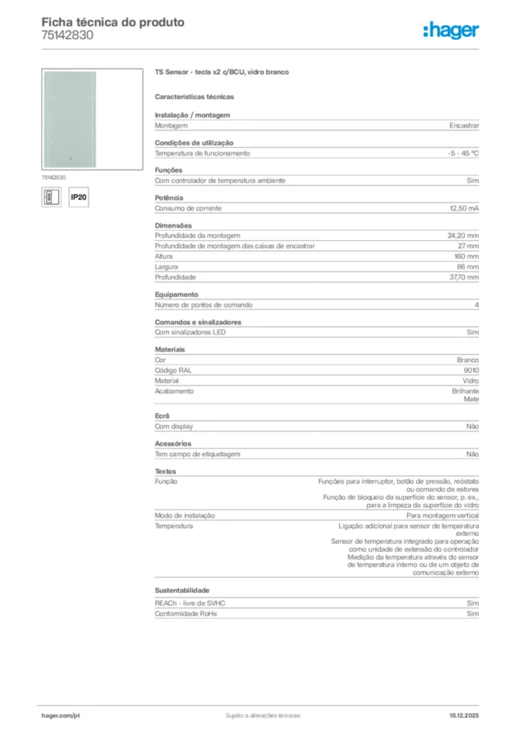 Imagem Hager Ficha técnica do produto 75142830 | Hager Portugal