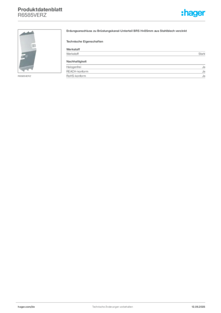 Bild Hager Produktdatenblatt R6585VERZ | Hager Deutschland