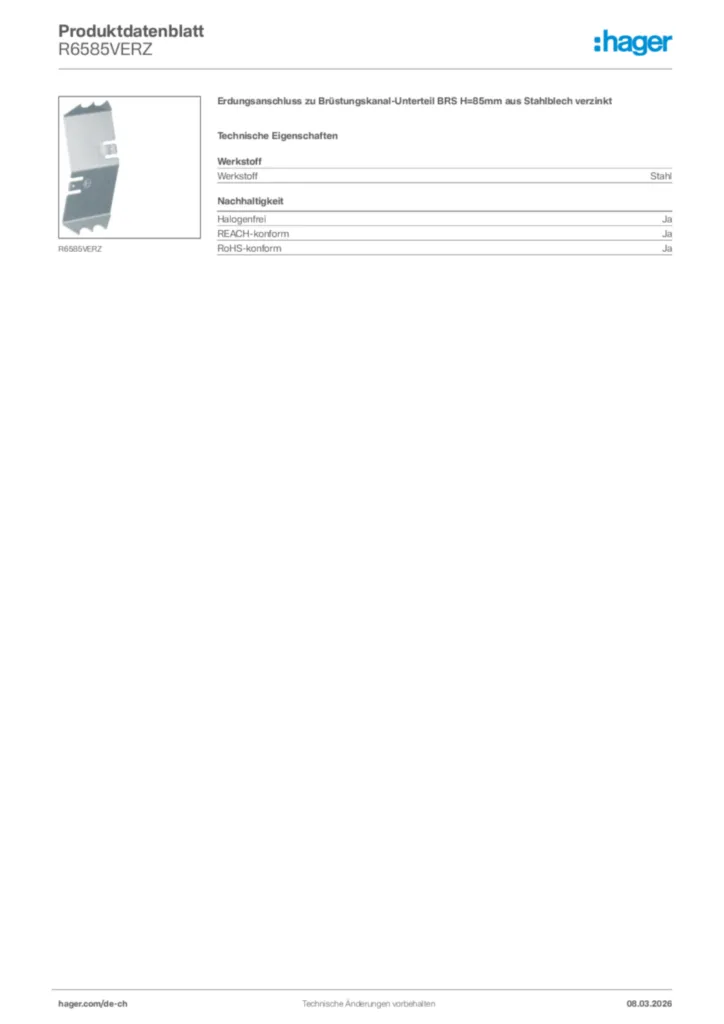 Bild Hager Produktdatenblatt R6585VERZ | Hager Schweiz