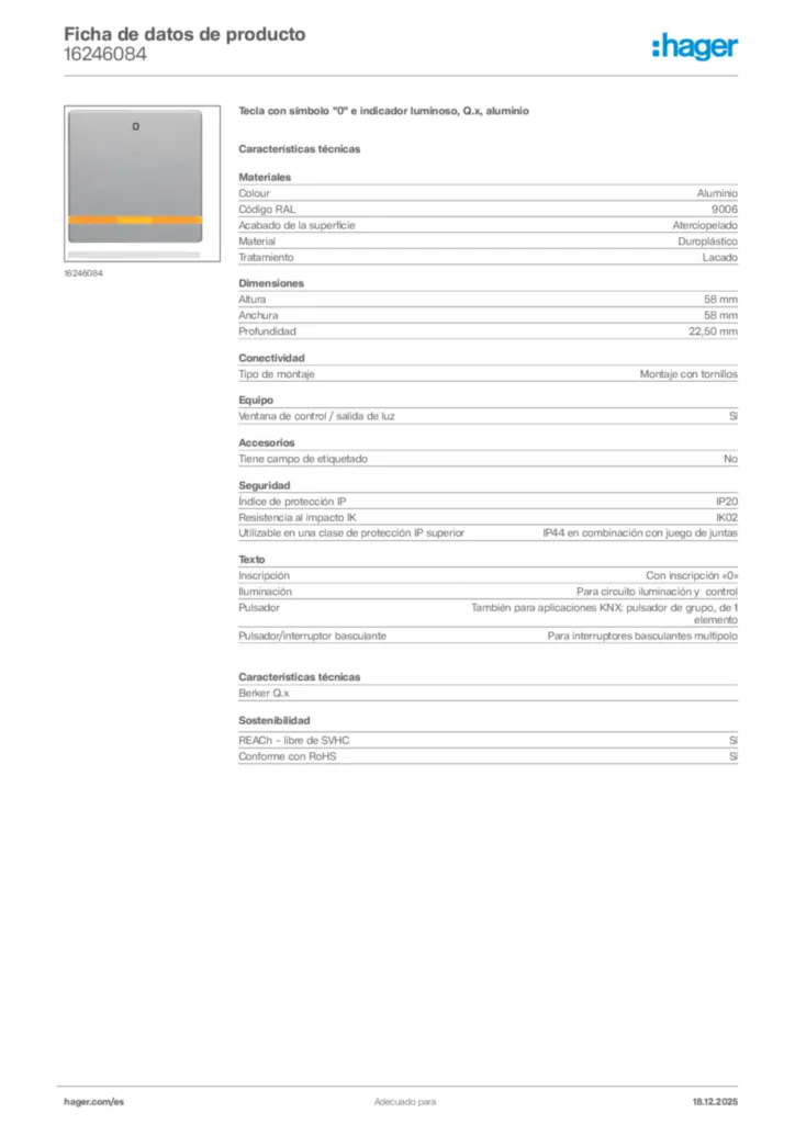 Imagen Hager Ficha de datos de producto 16246084 | Hager España