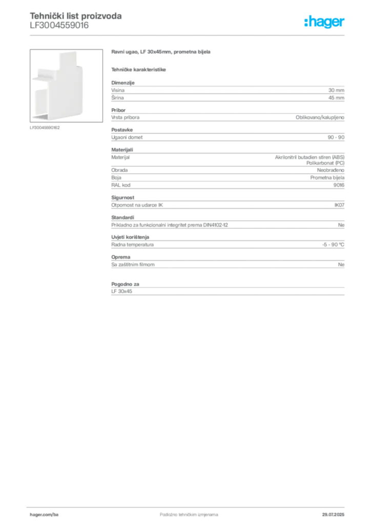 Slika Hager Product data sheet LF3004559016  | Hager