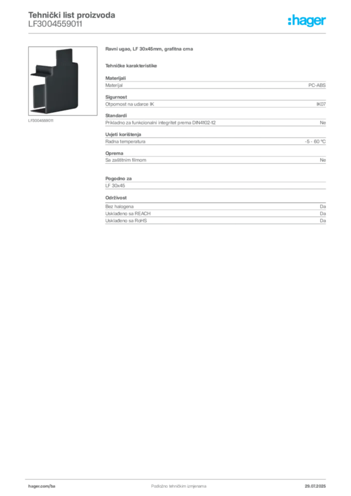 Slika Hager Product data sheet LF3004559011  | Hager