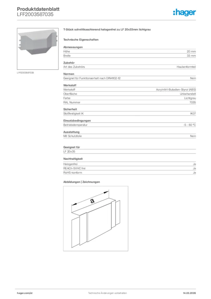 Bild Hager Produktdatenblatt LFF2003587035 | Hager Deutschland
