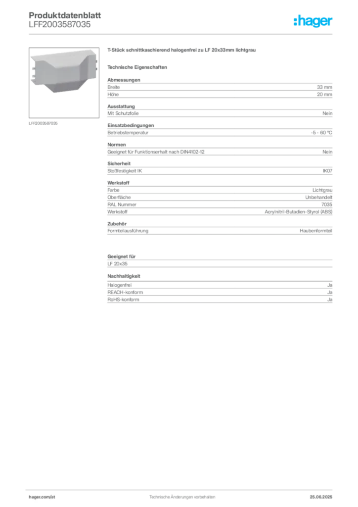 Bild Hager Produktdatenblatt LFF2003587035 | Hager Deutschland