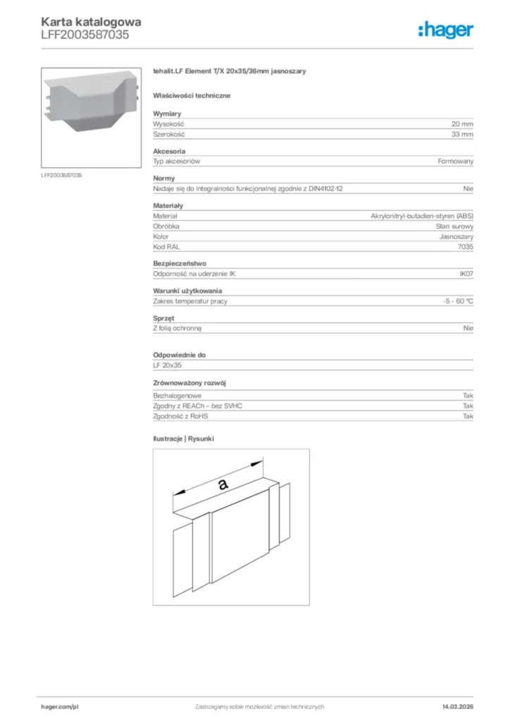 Zdjęcie Hager Karta katalogowa LFF2003587035 | Hager Polska