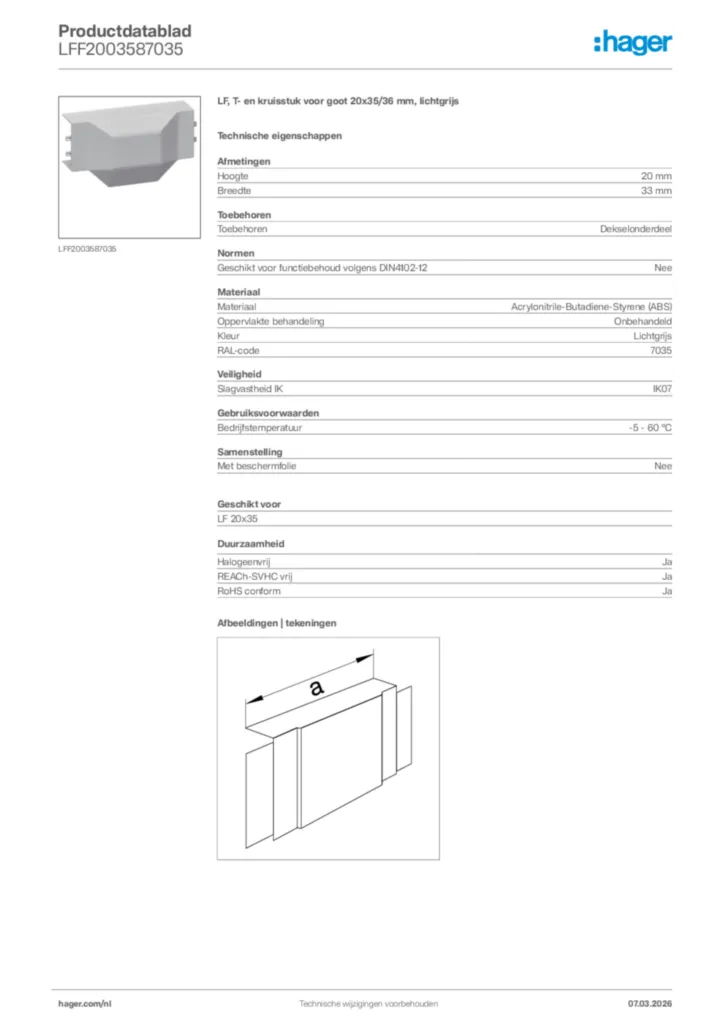 Afbeelding Hager Productdatablad LFF2003587035 | Hager Nederland
