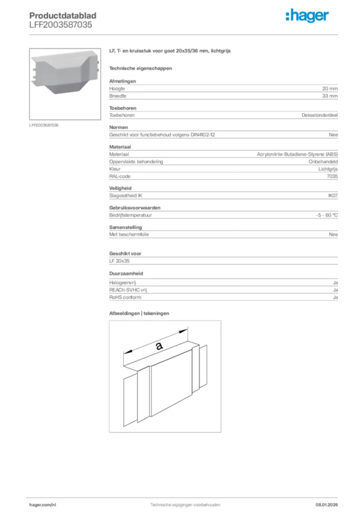 Afbeelding Hager Productdatablad LFF2003587035 | Hager Nederland