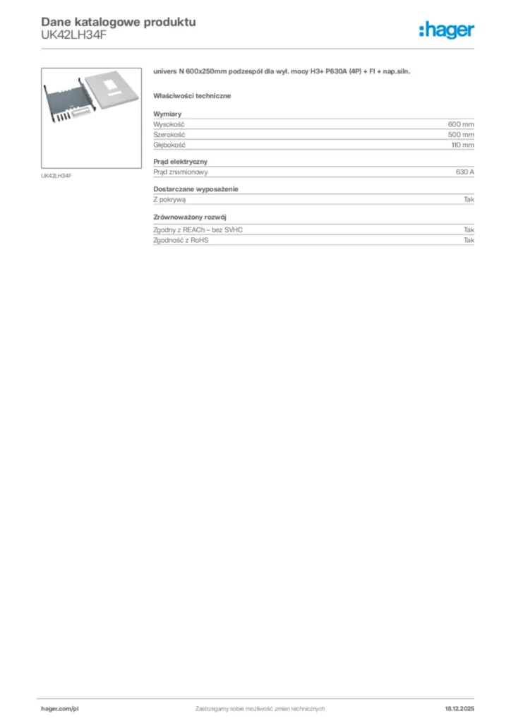 Zdjęcie Hager Karta katalogowa UK42LH34F | Hager Polska