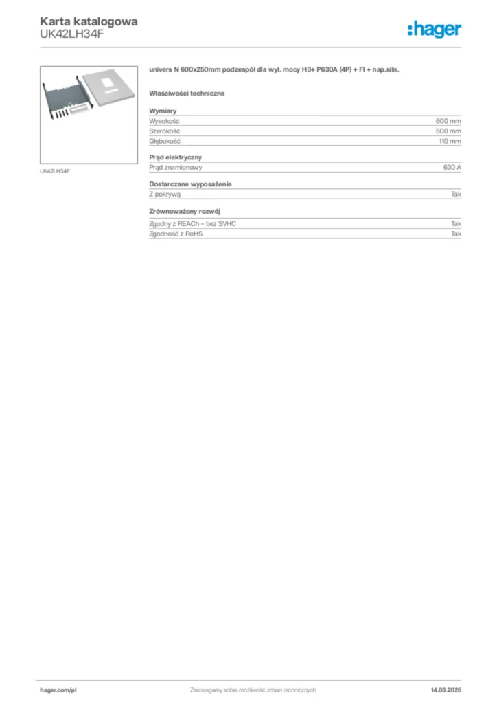 Zdjęcie Hager Karta katalogowa UK42LH34F | Hager Polska