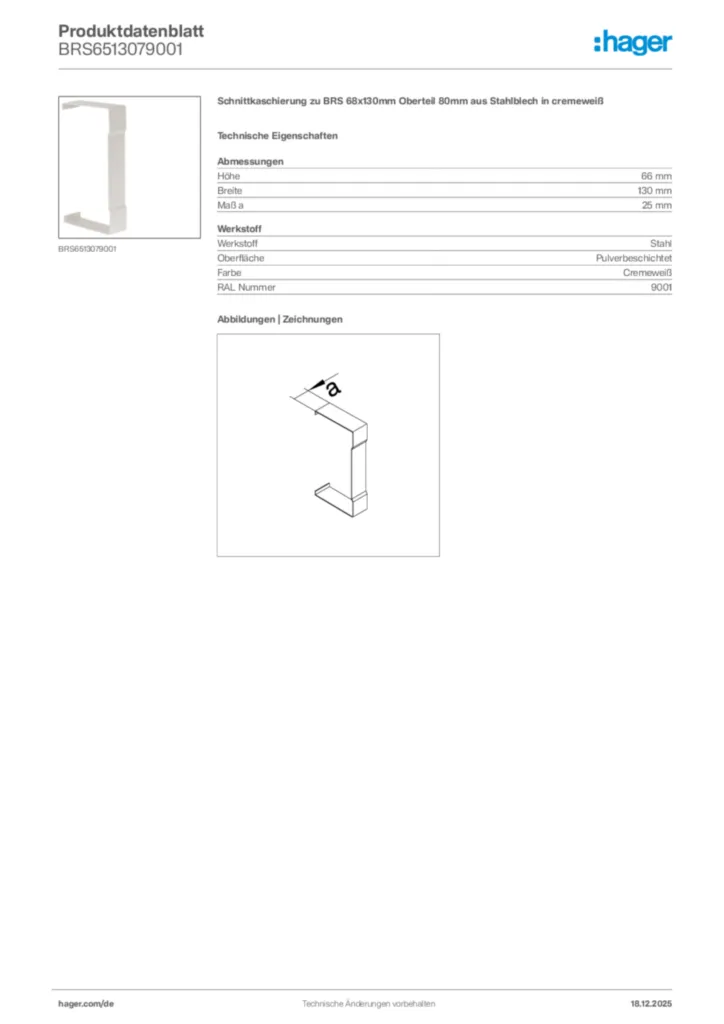 Bild Hager Produktdatenblatt BRS6513079001 | Hager Deutschland