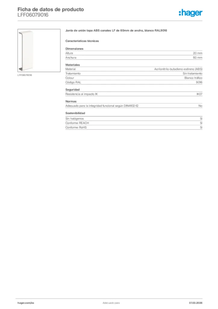 Imagen Hager Ficha de datos de producto LFF06079016 | Hager España