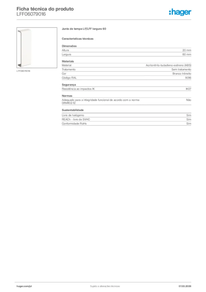 Imagem Hager Ficha técnica do produto LFF06079016 | Hager Portugal