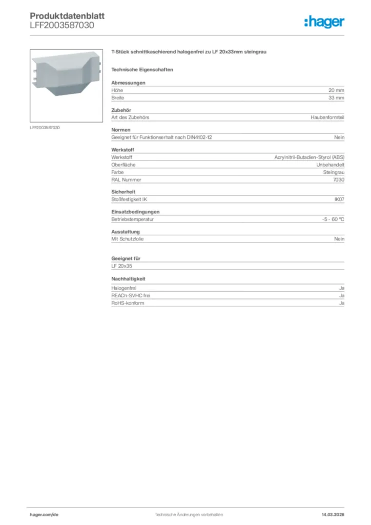 Bild Hager Produktdatenblatt LFF2003587030 | Hager Deutschland