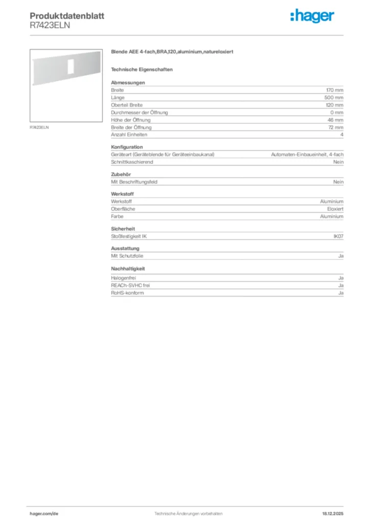 Bild Hager Produktdatenblatt R7423ELN | Hager Deutschland