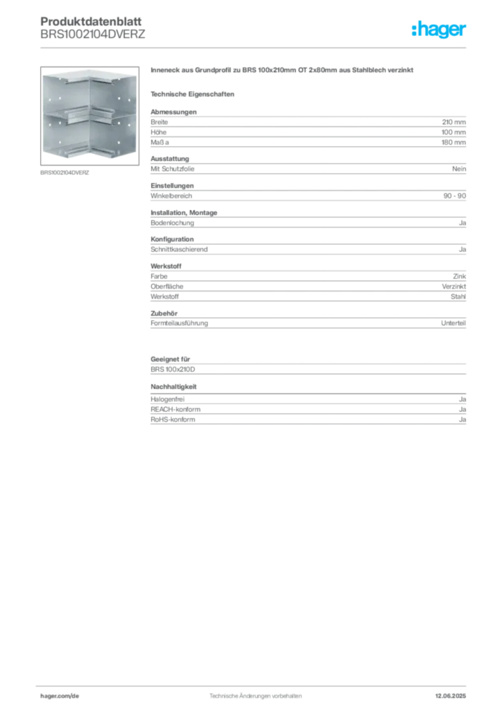 Bild Hager Produktdatenblatt BRS1002104DVERZ | Hager Deutschland