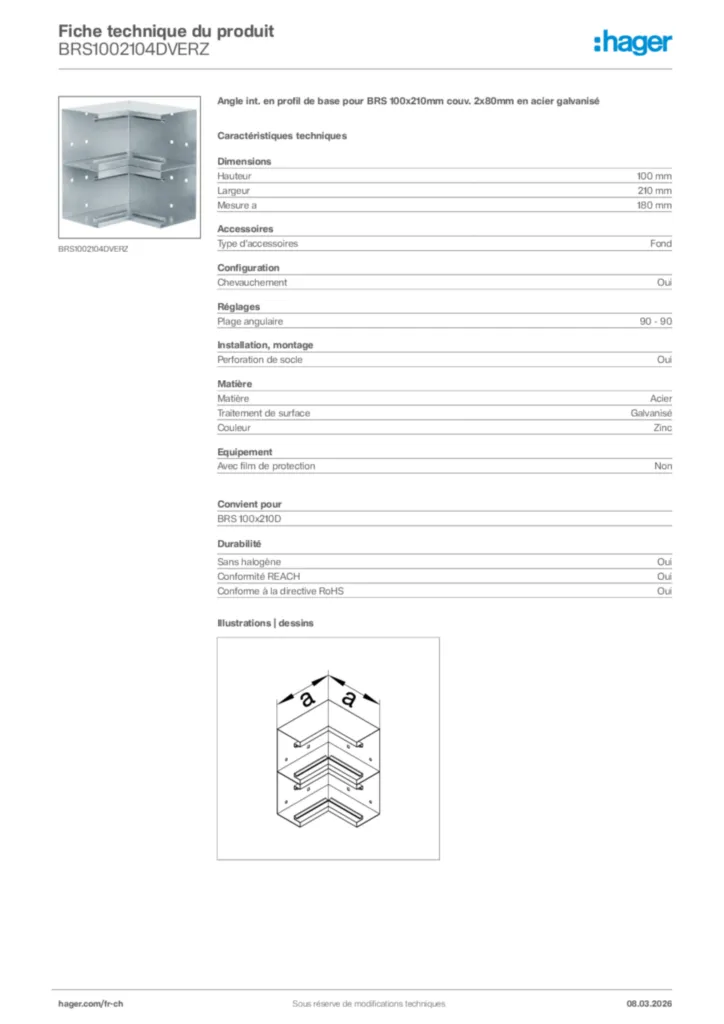 Image Hager Fiche technique du produit BRS1002104DVERZ | Hager Suisse