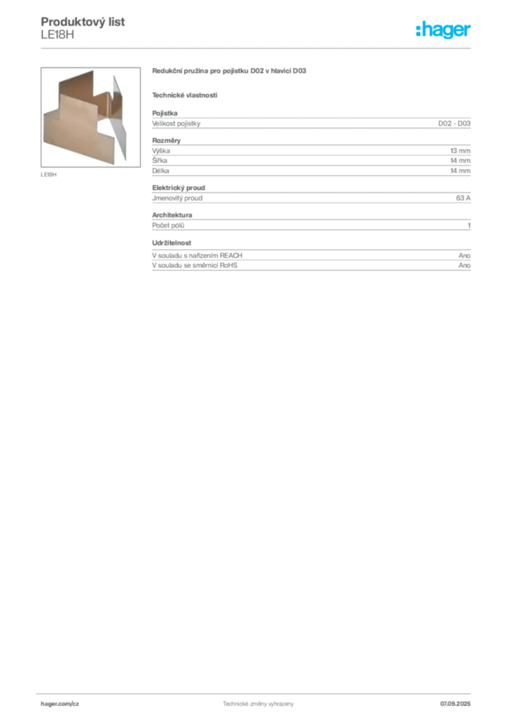 Obrázek Hager Produktový list LE18H | Hager