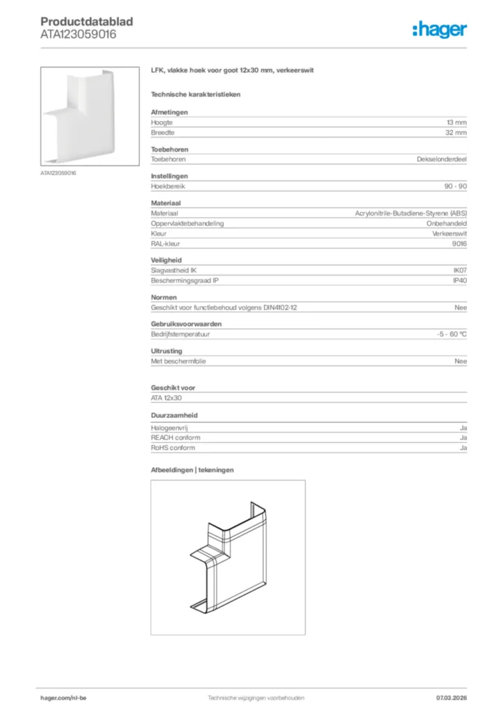 Afbeelding Hager Productdatablad ATA123059016 | Hager Belgium