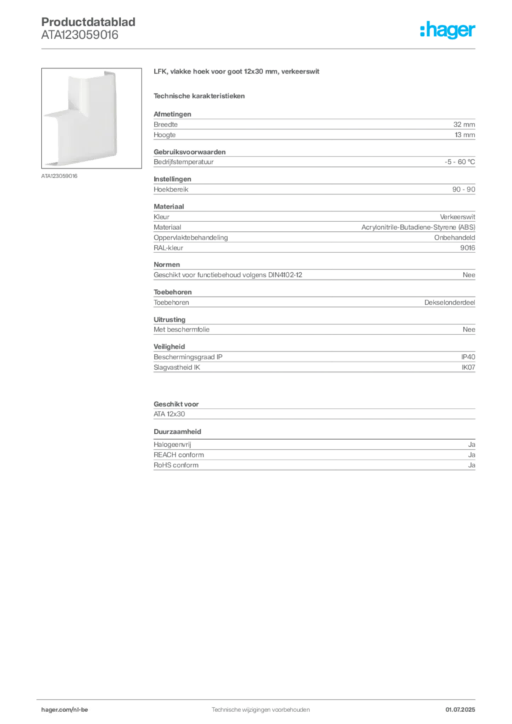 Afbeelding Hager Productdatablad ATA123059016 | Hager Belgium