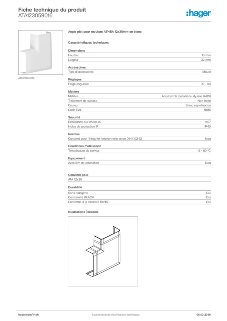 Image Hager Fiche technique du produit ATA123059016 | Hager Suisse