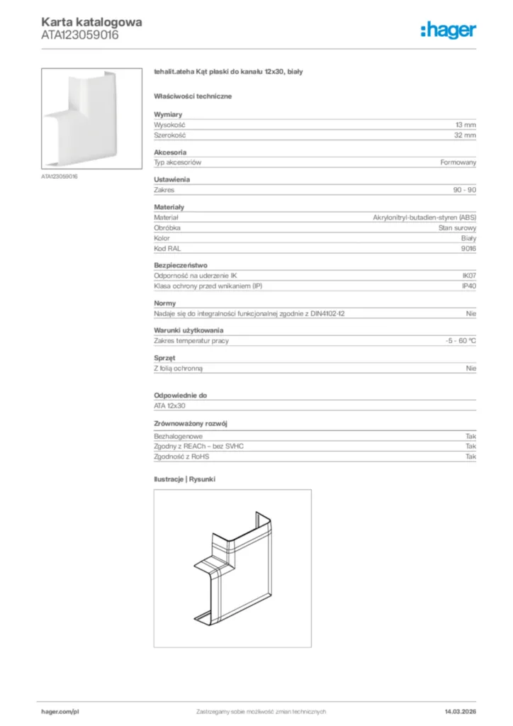 Zdjęcie Hager Karta katalogowa ATA123059016 | Hager Polska