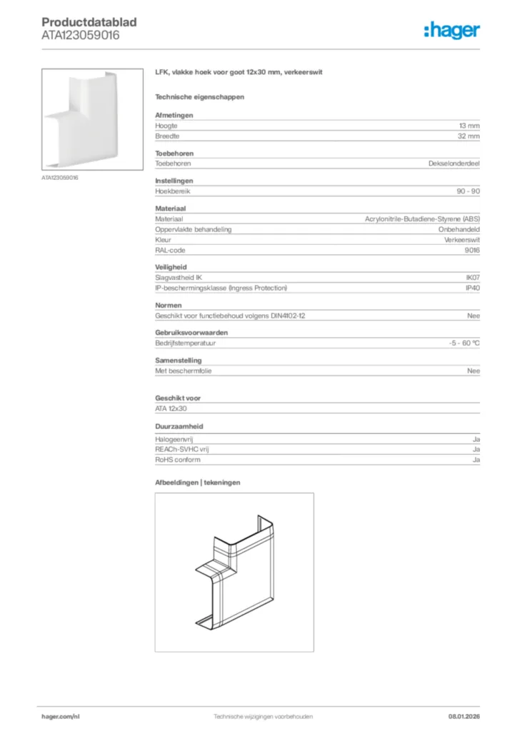 Afbeelding Hager Productdatablad ATA123059016 | Hager Nederland