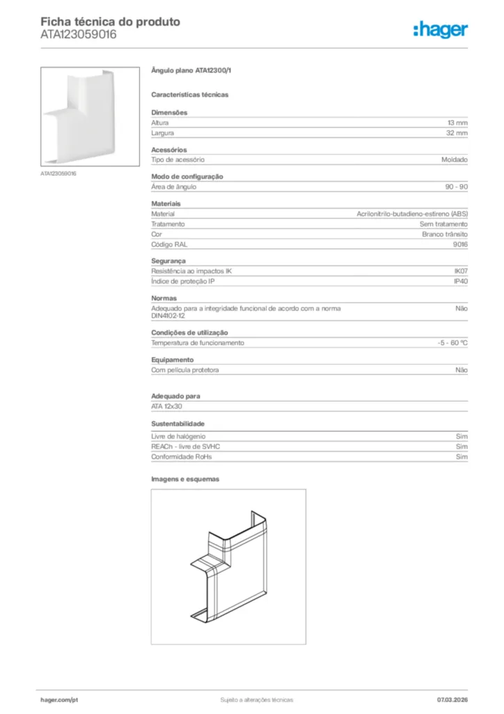 Imagem Hager Ficha técnica do produto ATA123059016 | Hager Portugal