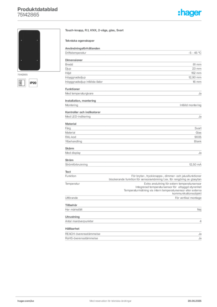 Bild Hager Produktdatablad 75142865 | Hager Sverige