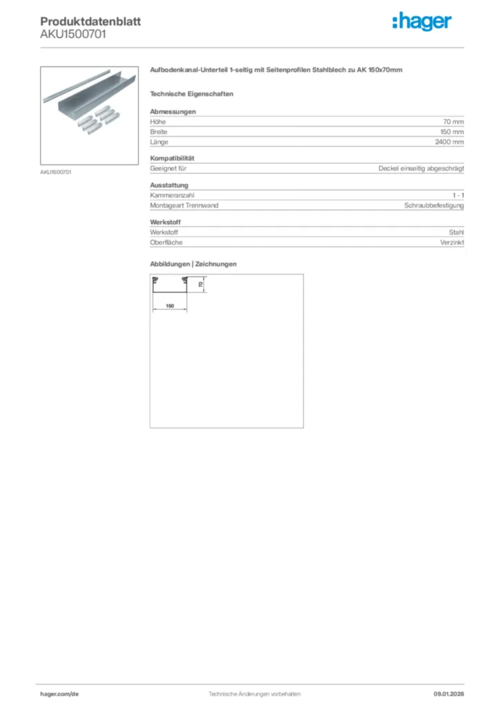 Bild Hager Produktdatenblatt AKU1500701 | Hager Deutschland