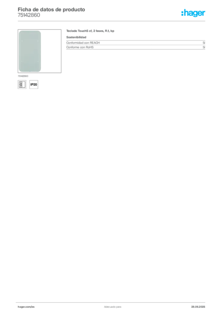 Imagen Hager Ficha de datos de producto 75142860 | Hager España